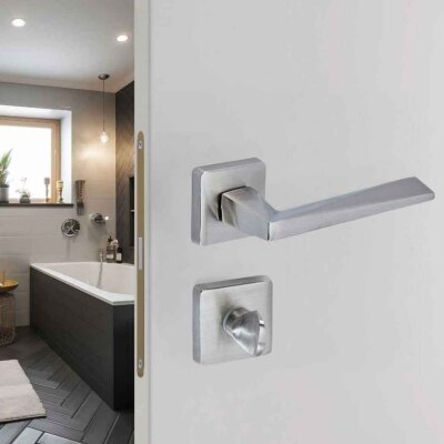 Sese Ayla Modeli Kare Rozetli Wc Kapı Kolu Saten (200-242R-02-53) - Sese