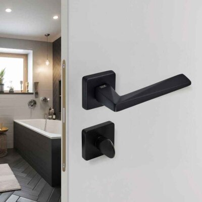 Sese Ayla Modeli Kare Rozetli Wc Kapı Kolu Siyah (200-242R-02-02) - Sese
