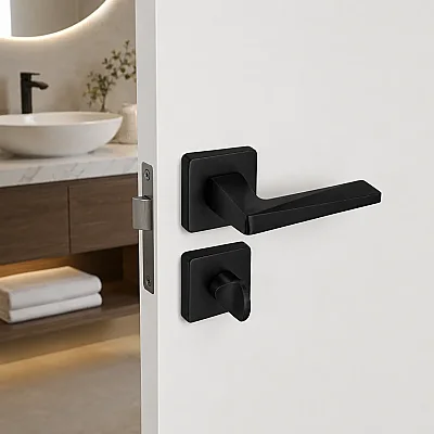 Sese Ayla Modeli Kare Rozetli Wc Kapı Kolu Siyah (200-242R-02-02) - 1