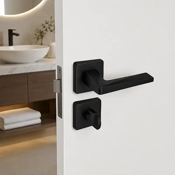 Sese Ayla Modeli Kare Rozetli Wc Kapı Kolu Siyah (200-242R-02-02) - 1