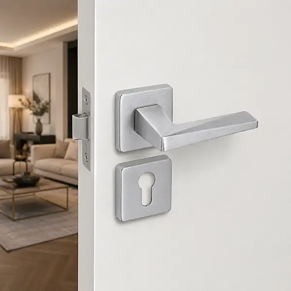 Sese Ayla Modeli Yale Rozetli Dış kapı Kolu Nikel Saten (200-242R-03-53) - 1