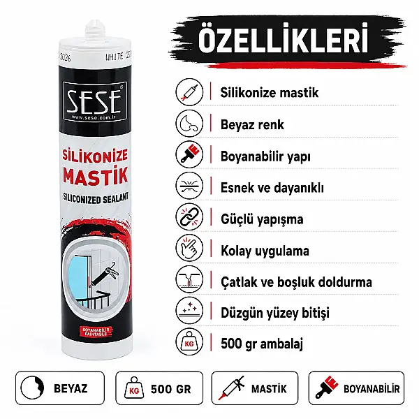 Sese Silikonize Beyaz Mastik 500gr (SS800-04) - 2