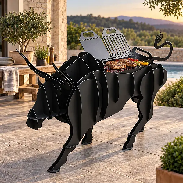 Sese Boğa Figürlü Mangal Barbekü 80x50x130 cm - 1