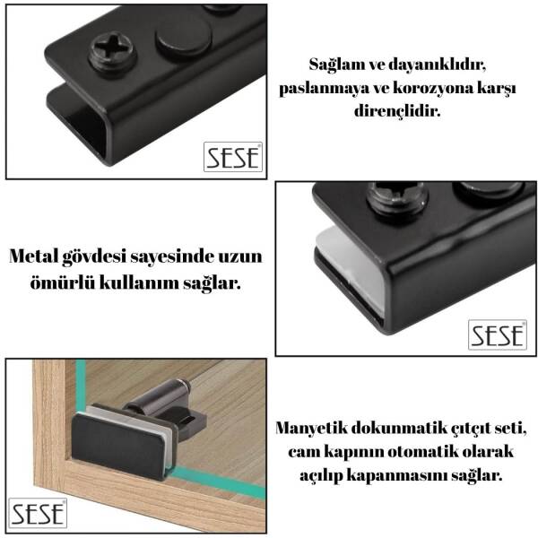 Sese Mıknatıslı Cam Kapak İtici Çiftli Cam Çıtçıtı (SS802-12) - 2
