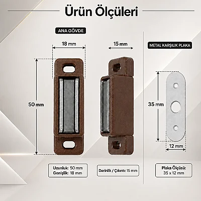 Sese Mıknatıslı Çıtçıt Mobilya Kapak Kilidi Kahverengi (SS500-03) - Sese (1)