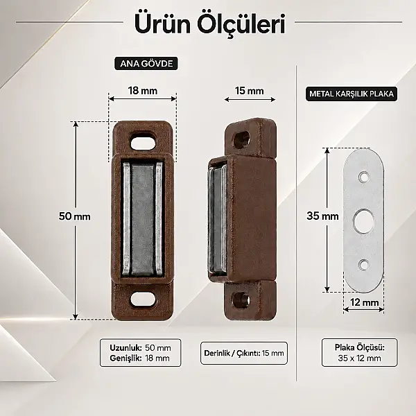 Sese Mıknatıslı Çıtçıt Mobilya Kapak Kilidi Kahverengi (SS500-03) - 2