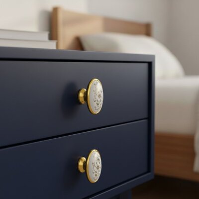 Tomurcuk Porselen Altın/Beyaz Düğme Kulp (198-12-D-16) - Tomurcuk Porselen