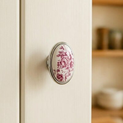 Tomurcuk Porselen Beyaz/Krom Düğme Kulp (198-55-D-18) - Tomurcuk Porselen