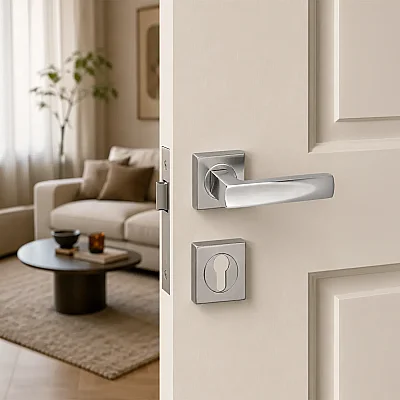 Sese Duru Modeli Yale Rozetli Dış Kapı Kolu Inox Renk (200-203R-03-53) - 1