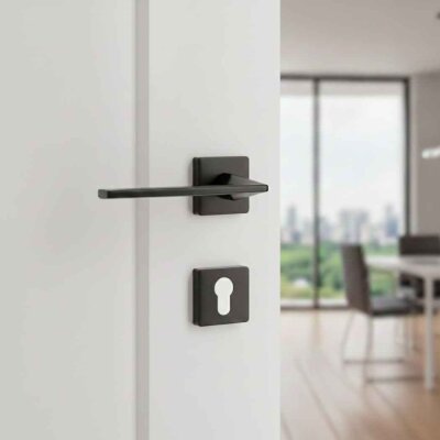 Sese Eliz Modeli Yale Rozetli Dış Kapı Kolu Siyah Renk (200-201R-03-02) - Sese