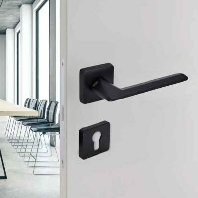 Sese Eliz Modeli Yale Rozetli Dış Kapı Kolu Siyah Renk (200-201R-03-02) - Sese