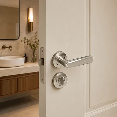 Sese Esin Modeli Yuvarlak Rozetli Wc Kapı Kolu Inox Renk (200-261R-02-53) - 1