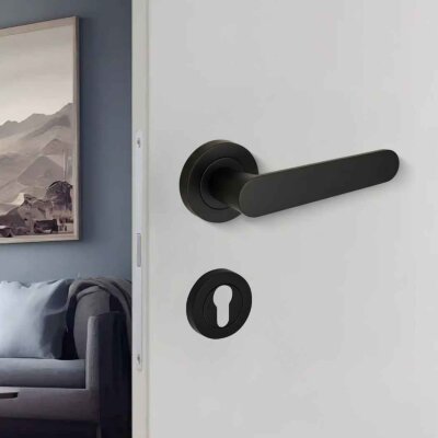 Sese Evin Modeli Yale Rozetli Dış Kapı Kolu Siyah (200-243R-03-02) - Sese