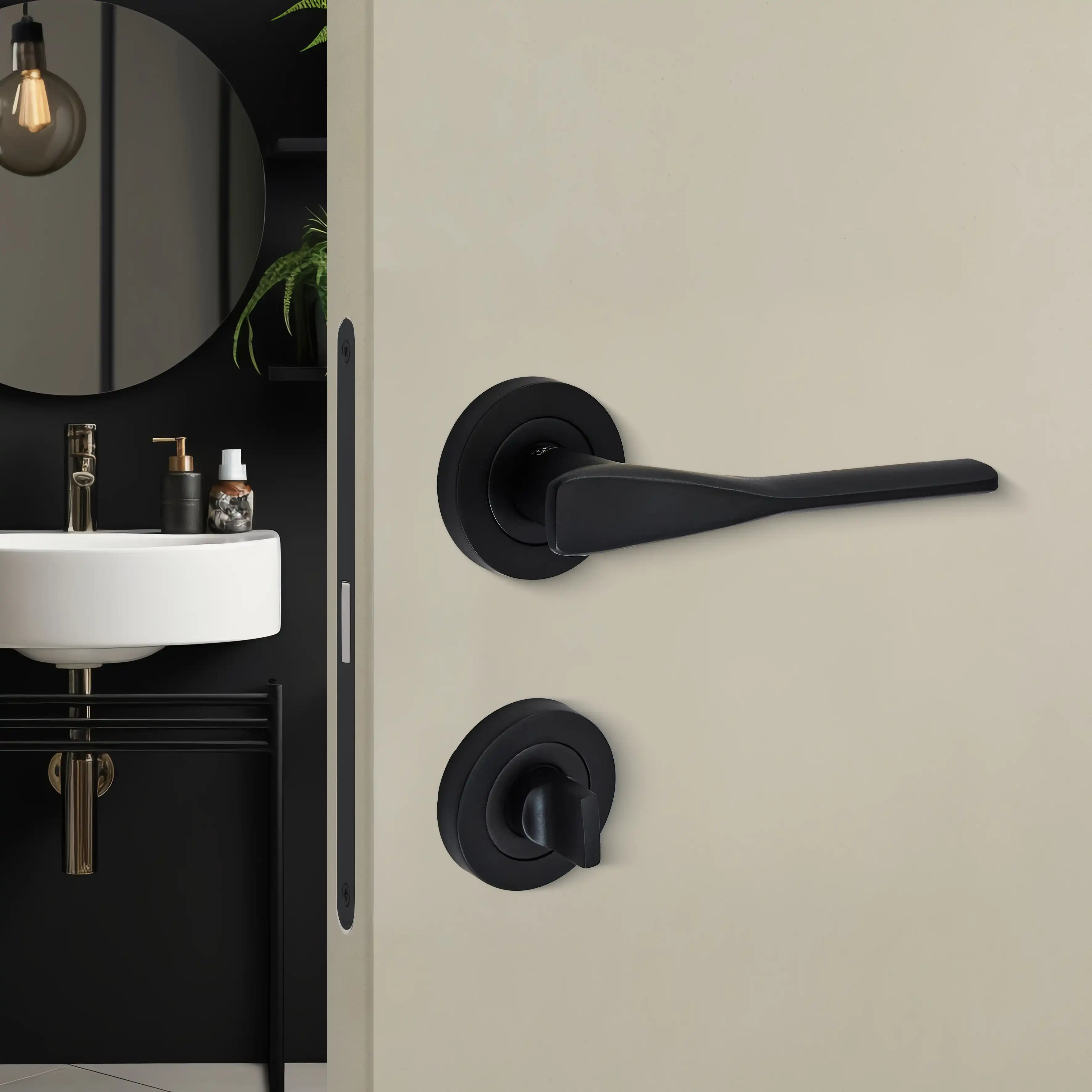 Sese Ezgi Modeli Rozetli Wc Kapı Kolu Siyah (200-240R-02-02) - 2