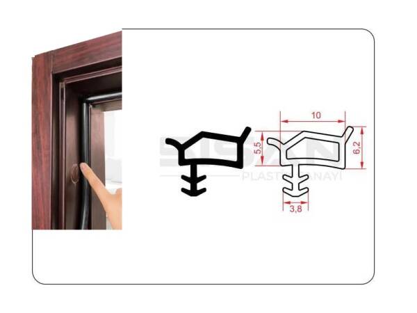 Sese Fitil Yan Çatı Siyah 10mm Kulaklı Çift Tırnaklı Model Silikonlu Kapı Pencere Fitili (701-12-03) - 3