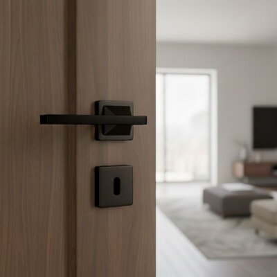 Sese Ilgın Modeli Kare Rozetli Oda Kapı Kolu Siyah Renk (200-231R-01-02) - Sese