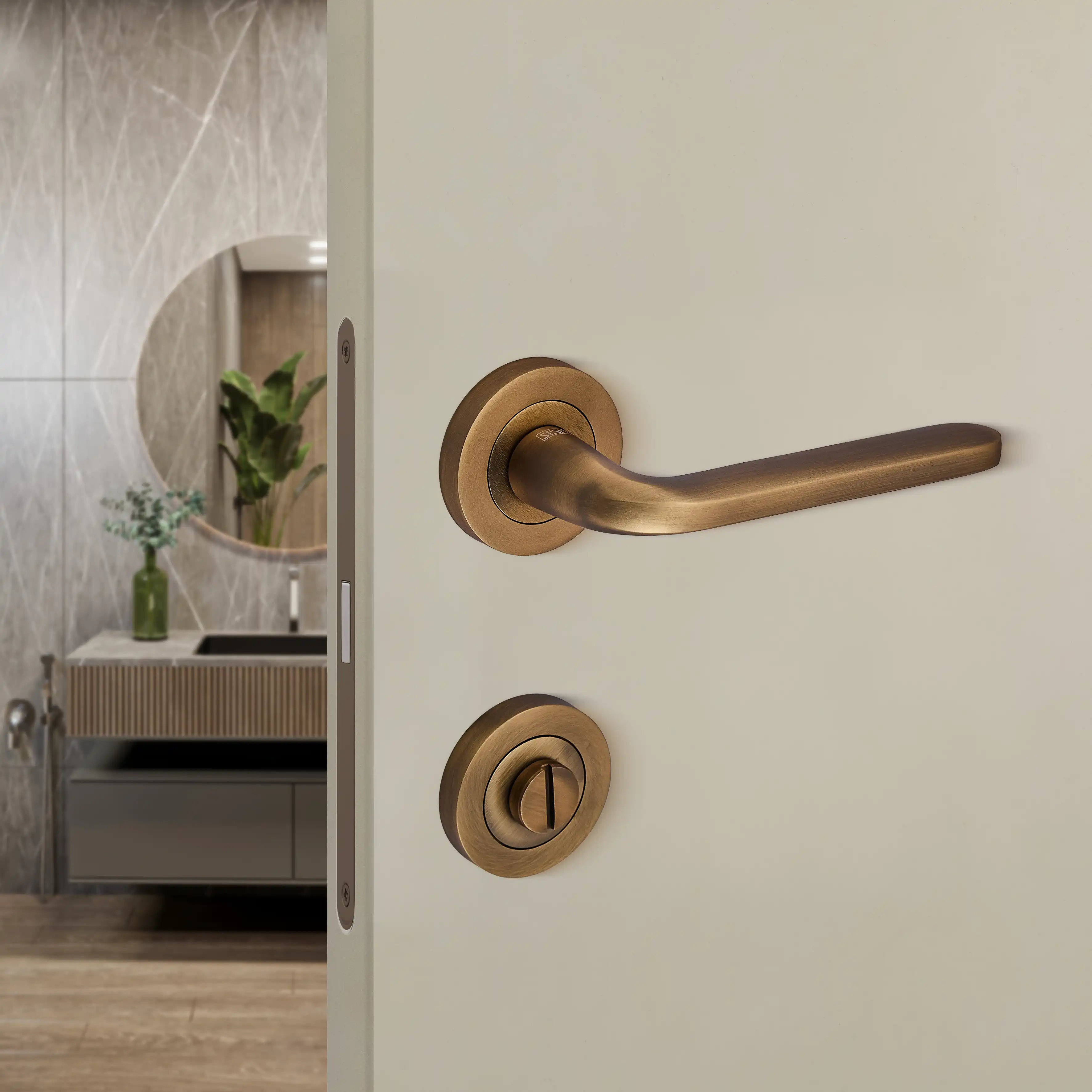 Sese Araç Modeli Yuvarlak Rozetli Wc Kapı Kolu Antik Sarı (200-222R-02-94) - 1