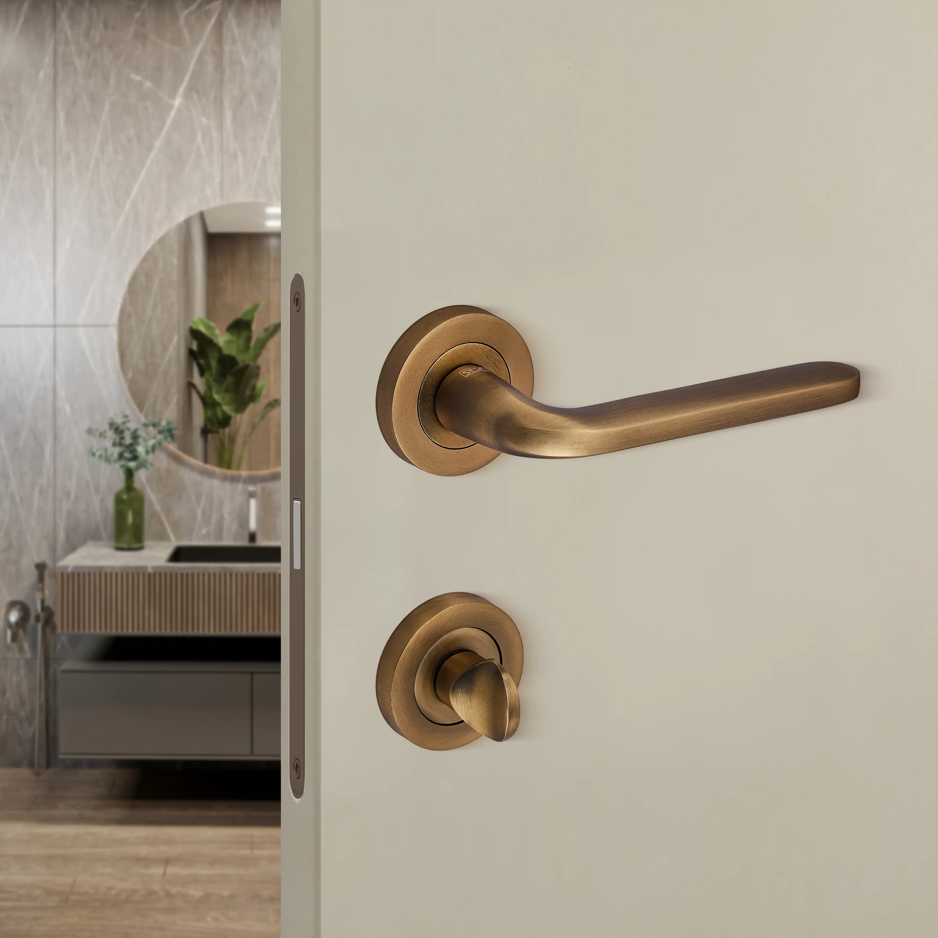 Sese Araç Modeli Yuvarlak Rozetli Wc Kapı Kolu Antik Sarı (200-222R-02-94) - 2