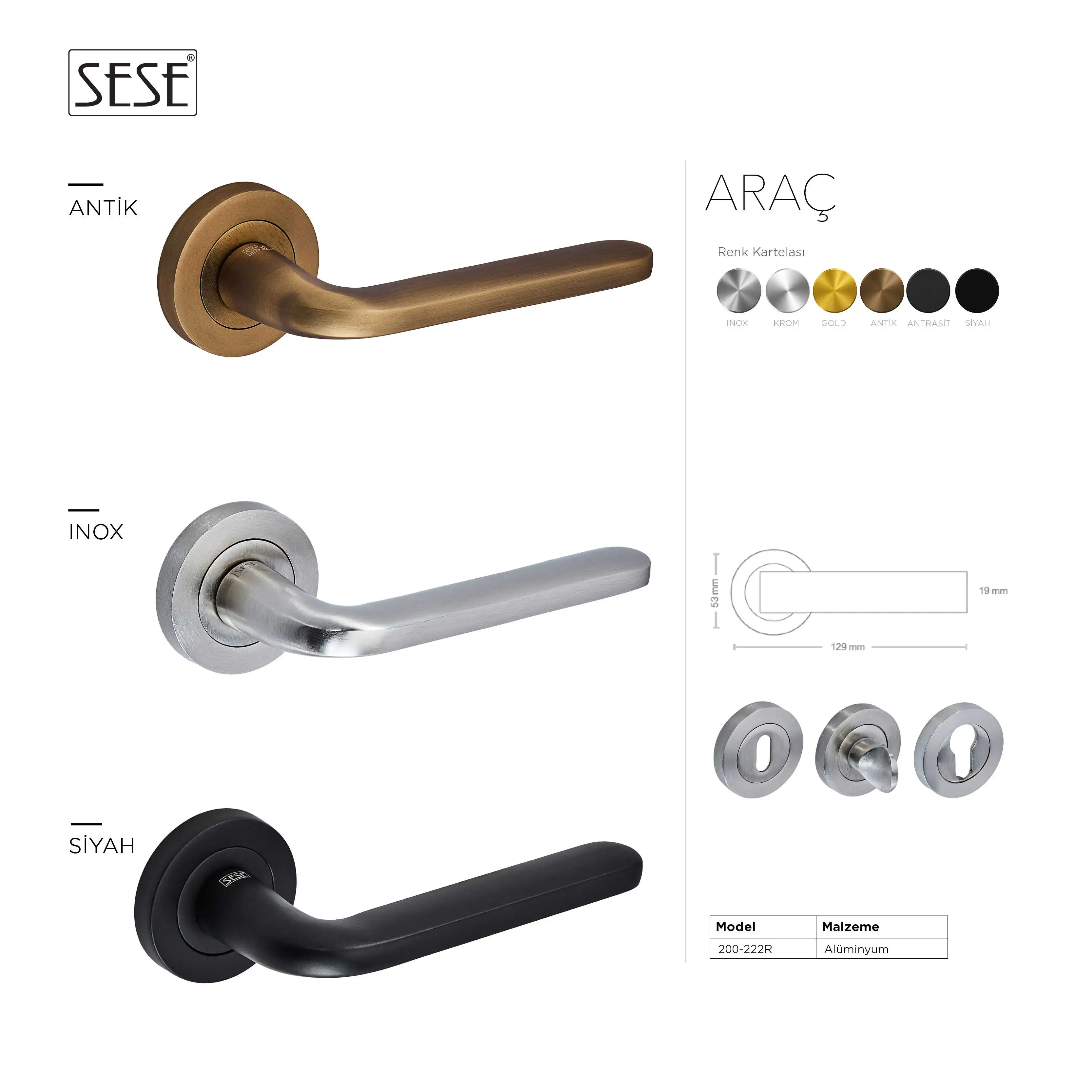 Sese Araç Modeli Yuvarlak Rozetli Wc Kapı Kolu Antik Sarı (200-222R-02-94) - 5