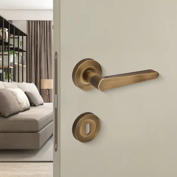 Sese Zara Modeli Yuvarlak Rozetli Oda Kapı Kolu Antik Sarı (200-223R-01-94) - 1