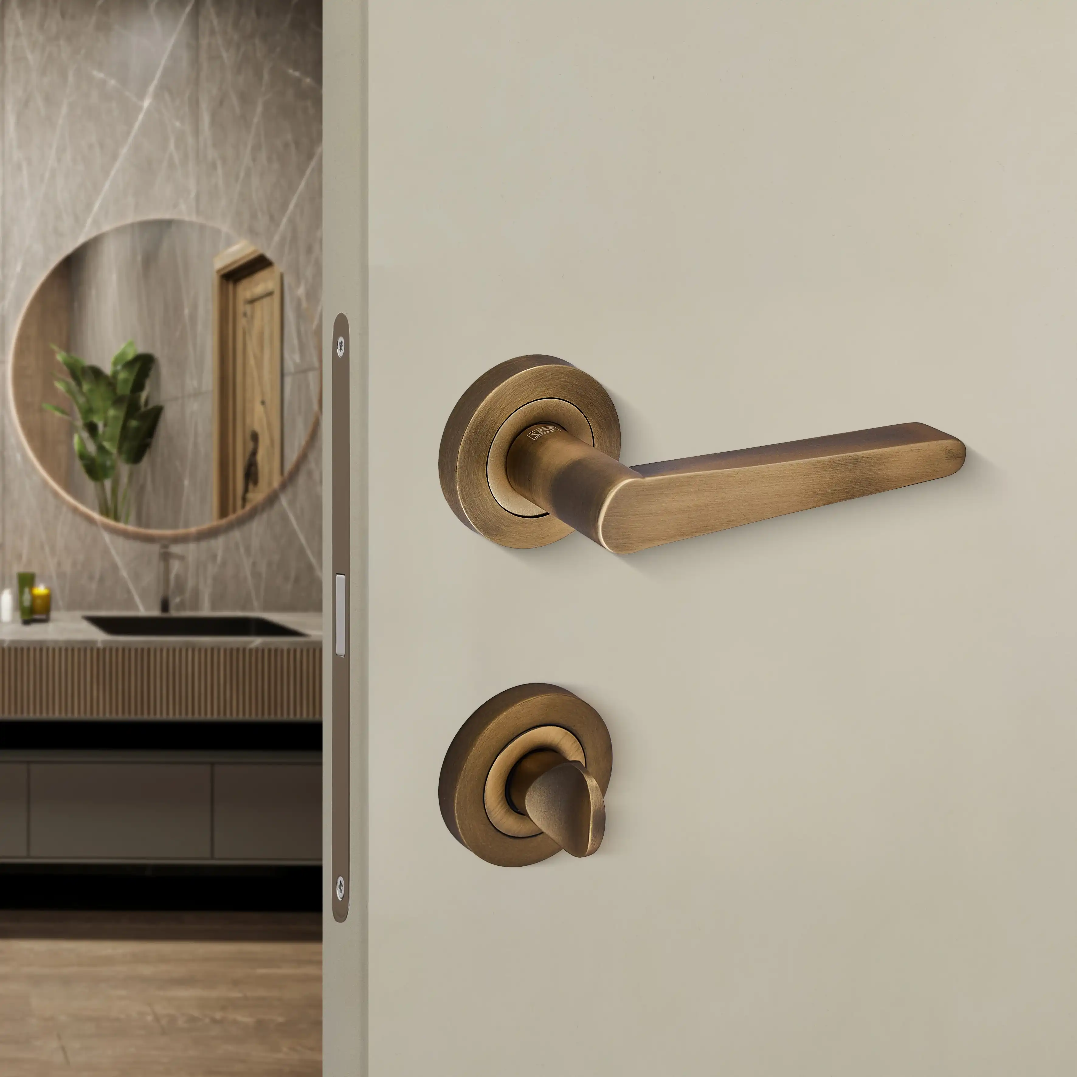 Sese Zara Modeli Yuvarlak Rozetli Wc Kapı Kolu Antik Sarı (200-223R-02-94) - 2