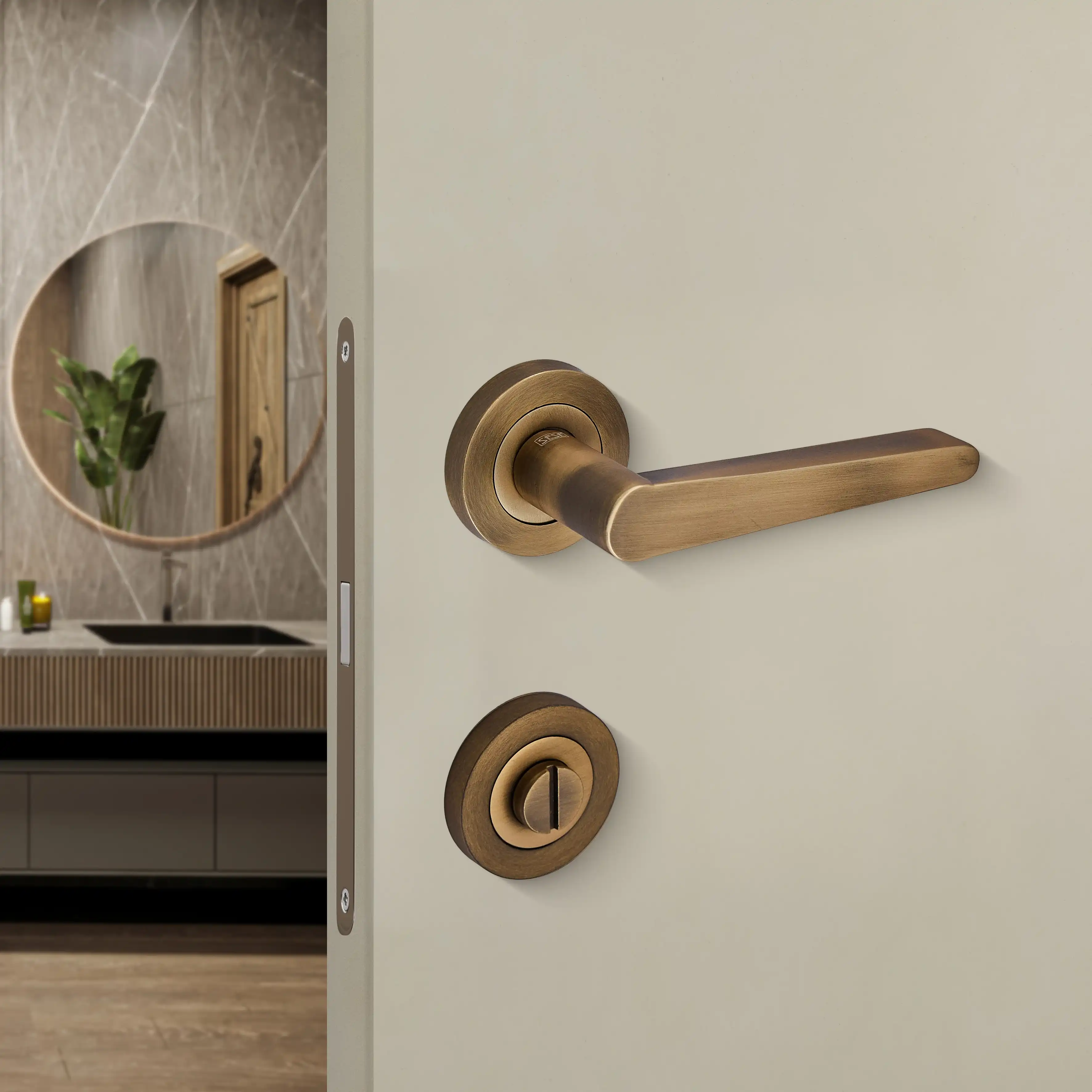 Sese Zara Modeli Yuvarlak Rozetli Wc Kapı Kolu Antik Sarı (200-223R-02-94) - 1