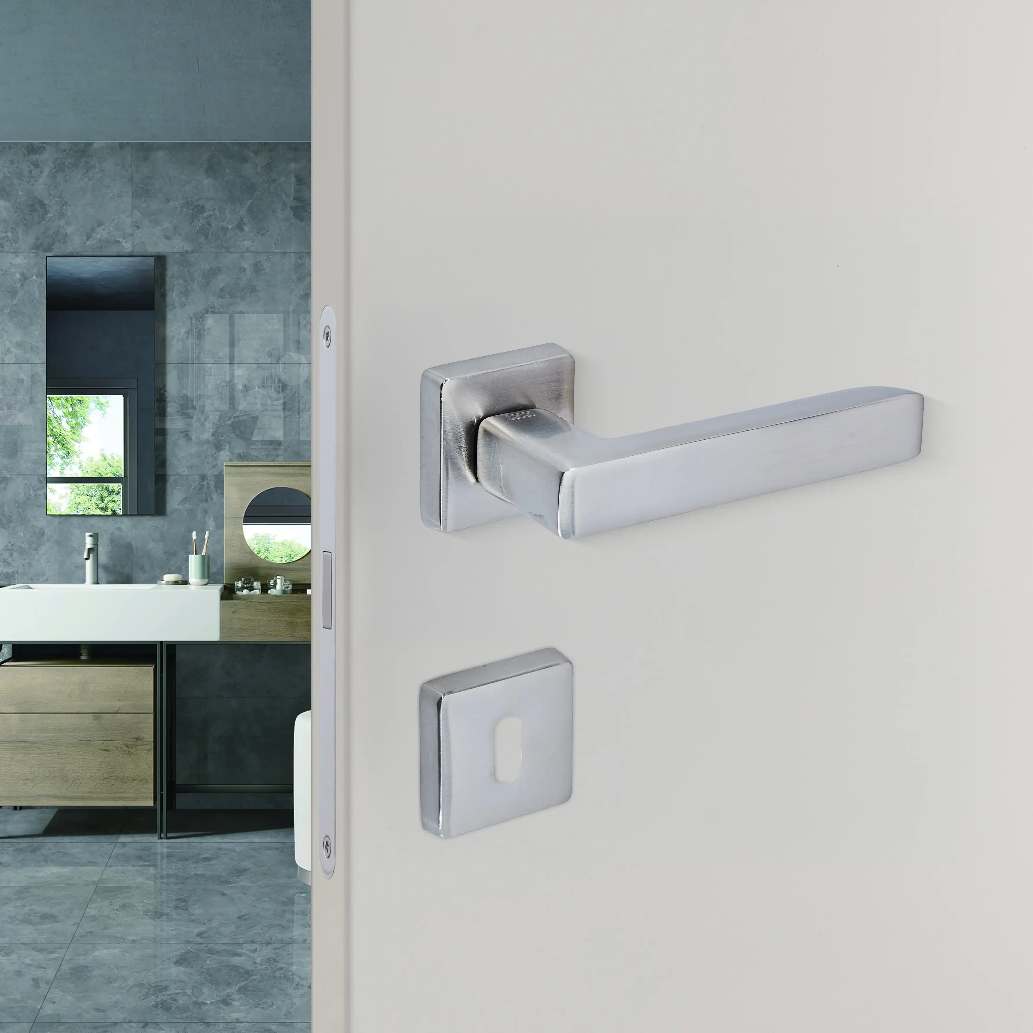 Sese Mira Modeli Kare Rozetli Oda Kapı Kolu Inox (200-207R-01-53) - 1