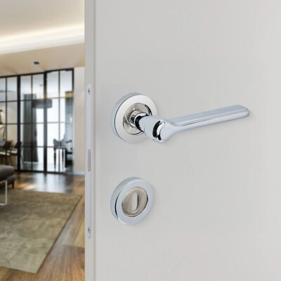 Sese Doğa Modeli Rozetli Oda Kapı Kolu Krom Inox (200-205R-01-18/53) - 1