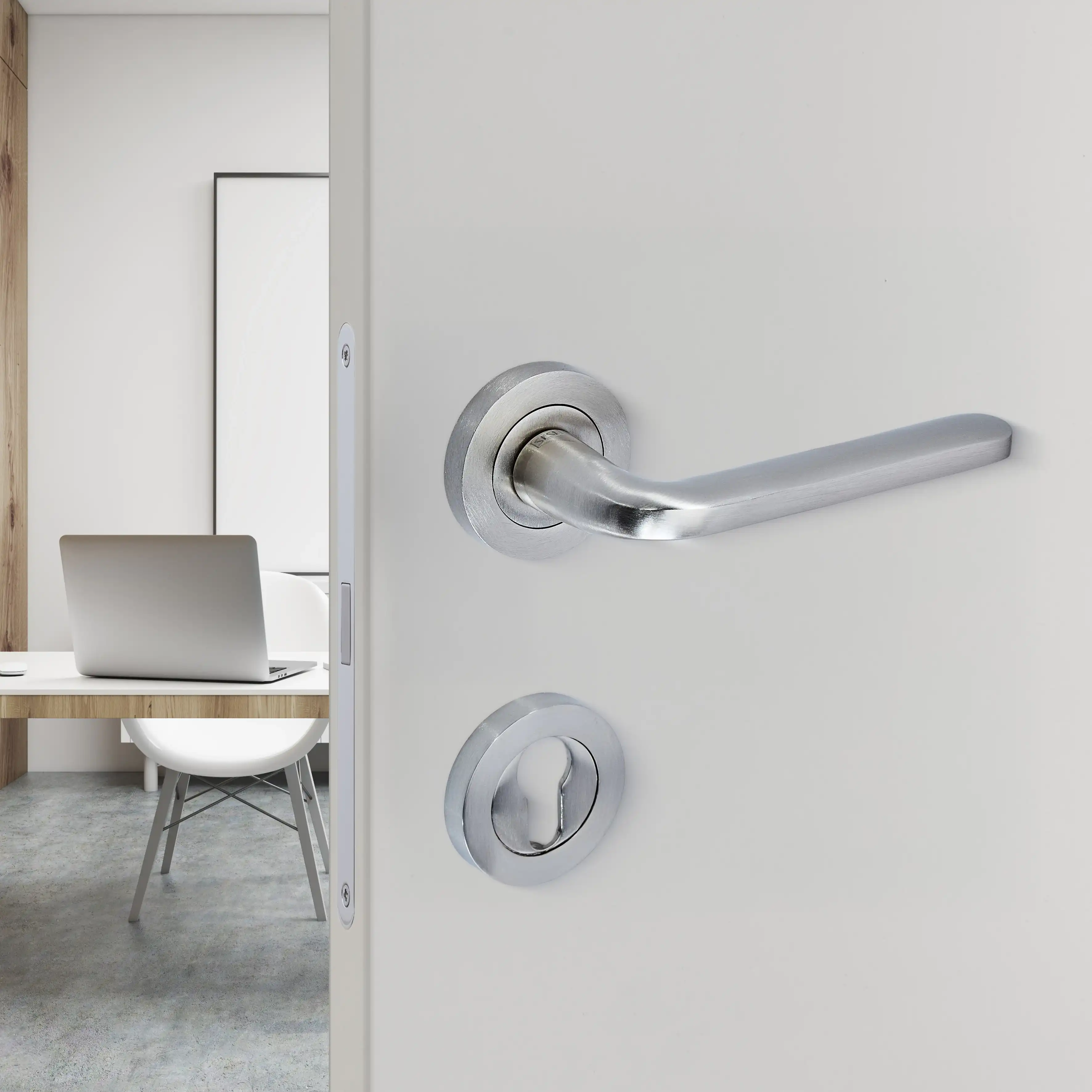Sese Araç Modeli Rozetli Yale Dış Kapı Kolu Saten (200-222R-03-53) - 1