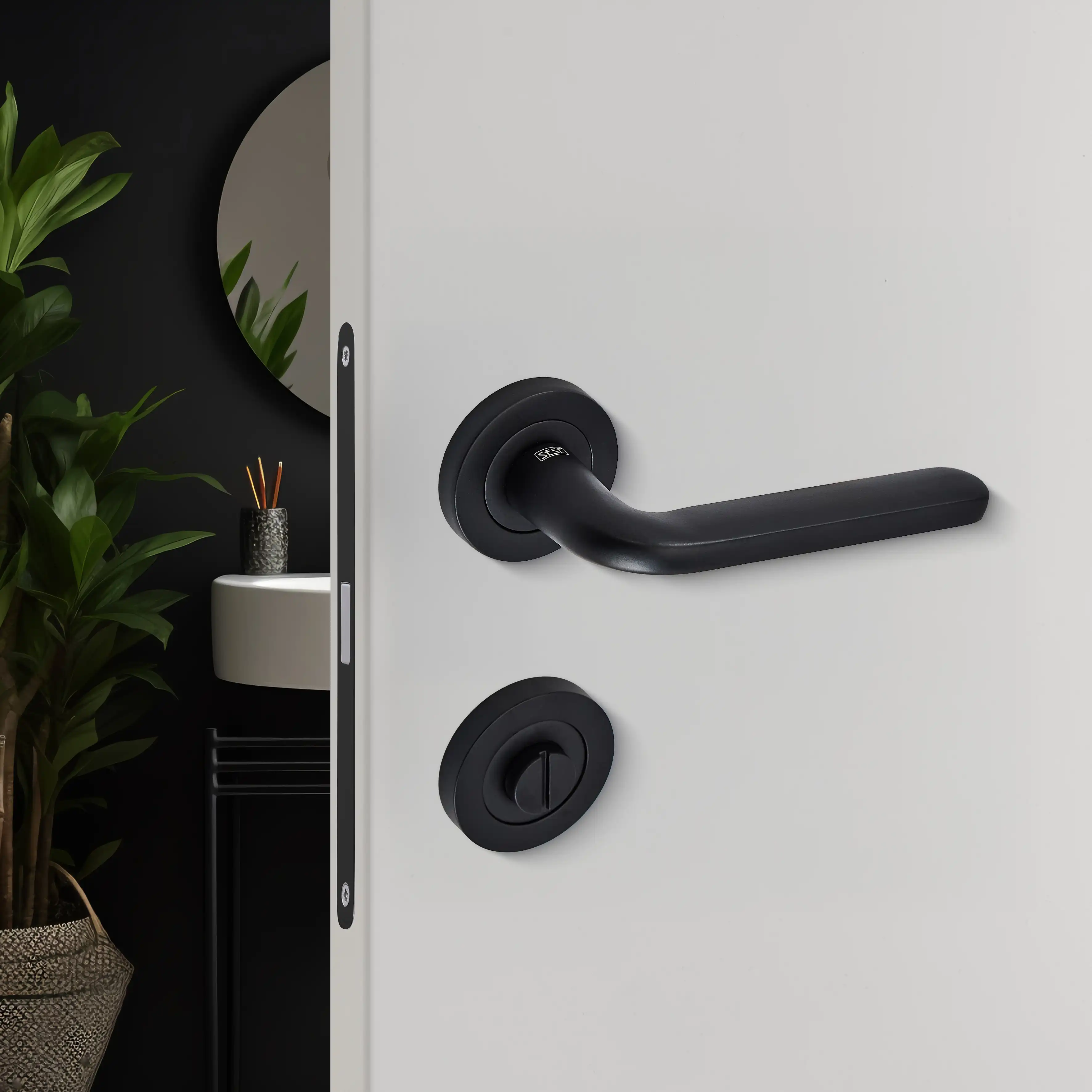 Sese Araç Modeli Yuvarlak Rozetli Wc Kapı Kolu Siyah (200-222R-02-02) - 1