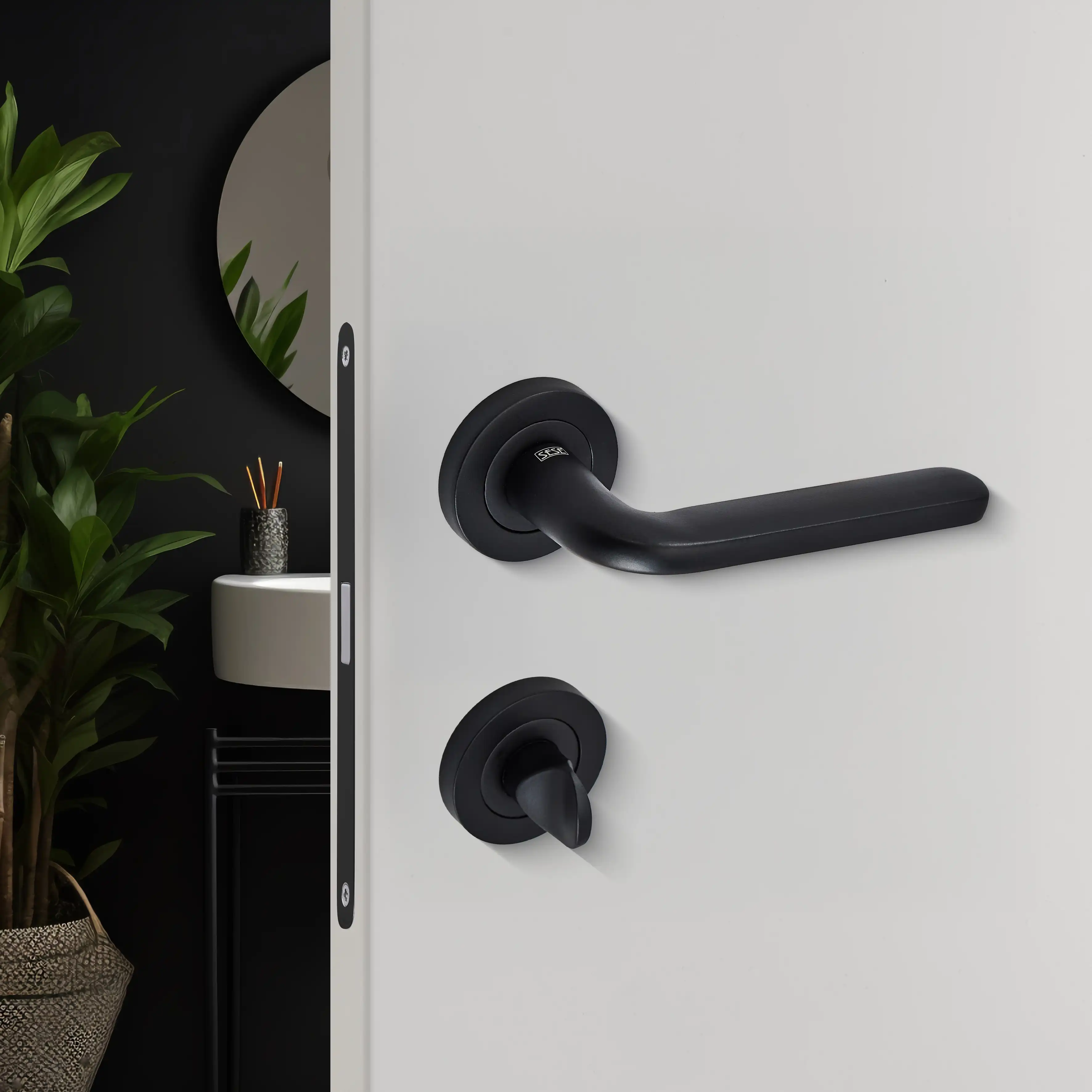 Sese Araç Modeli Yuvarlak Rozetli Wc Kapı Kolu Siyah (200-222R-02-02) - 2