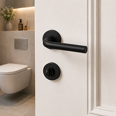 Sese Seda Modeli Yuvarlak Rozetli Wc Kapı Kolu Siyah (200-236R-02-02) - Sese