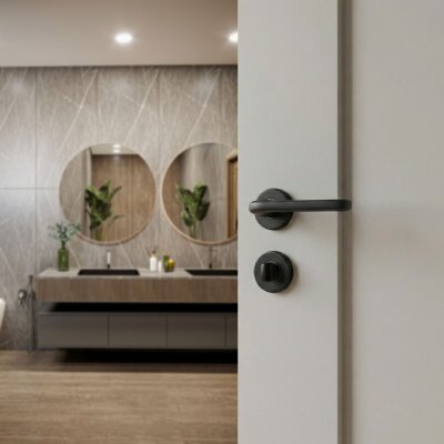 Sese Sude Modeli Yuvarlak Rozetli Wc Kapı Kolu Siyah (200-237R-02-02) - Sese