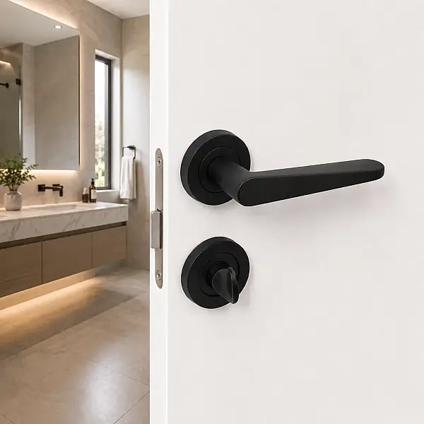 Sese Zara Modeli Yuvarlak Rozetli Wc Kapı Kolu Siyah (200-223R-02-02) - 1