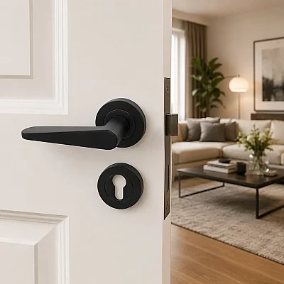 Sese Zara Modeli Yuvarlak Rozetli Yale Kapı Kolu Siyah (200-223R-03-02) - 1
