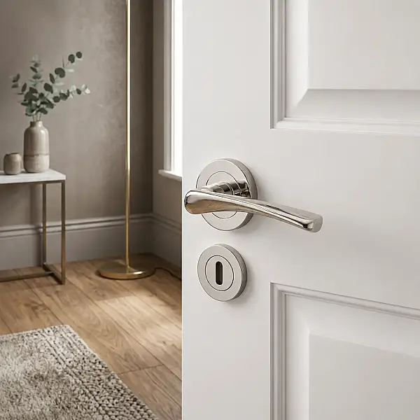 Sese Kapı Kolu Nikel/Inox Renk Ekonomik Rozetli Kapı Kolu (200-28R-21/53) - 1