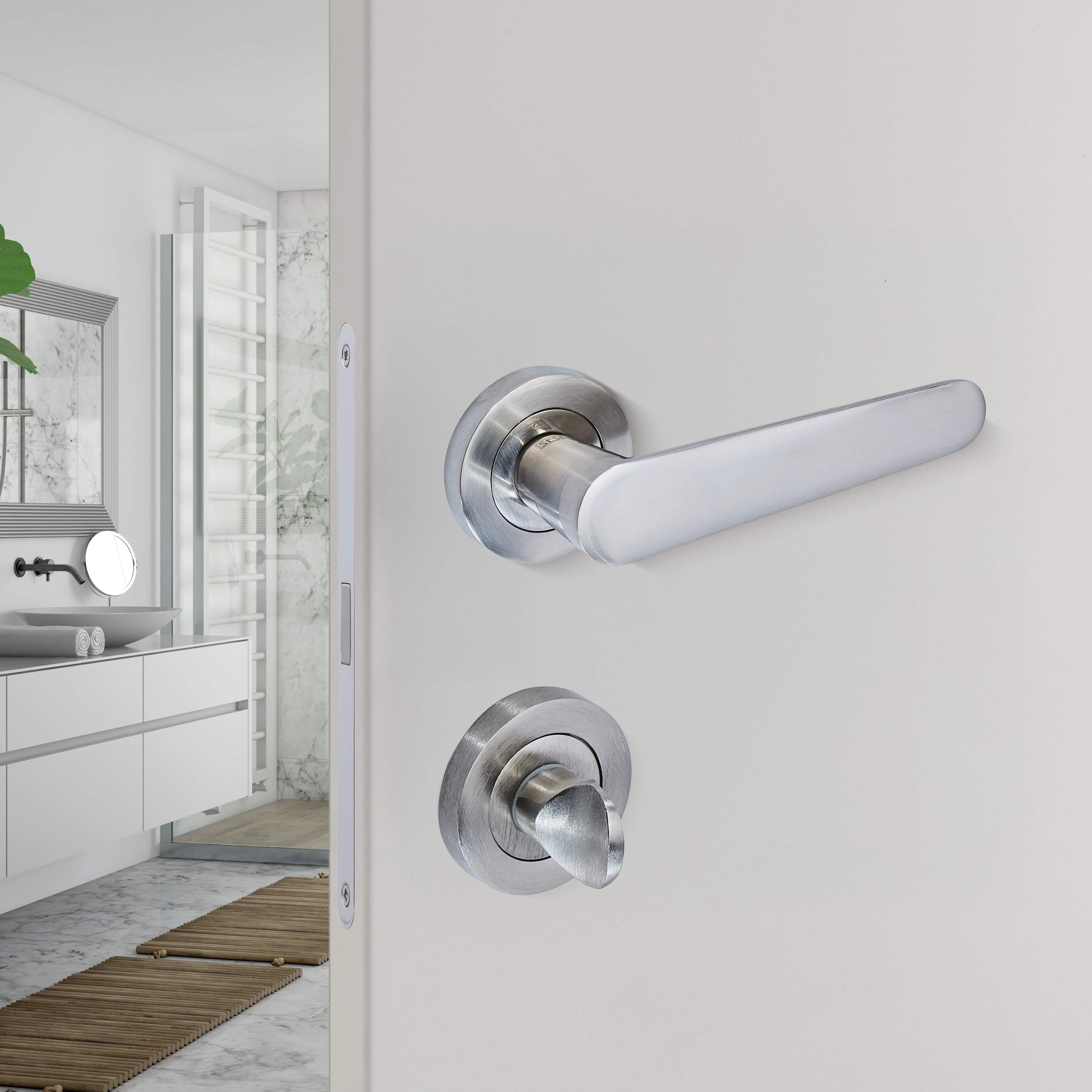 Sese Ada Modeli Rozetli Wc Kapı Kolu Inox Renk (200-204R-02-53) - 2