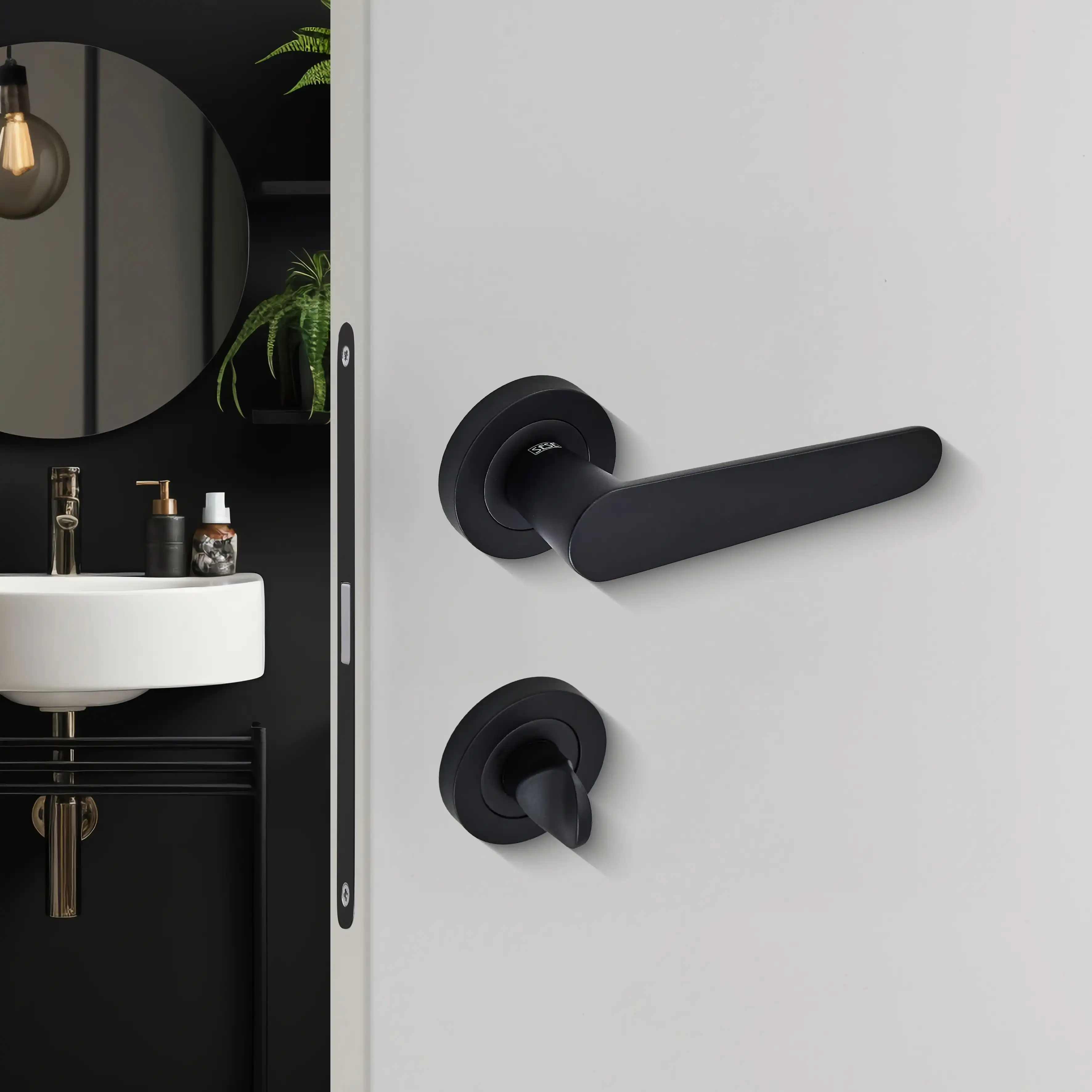 Sese Ada Modeli Rozetli Wc Kapı Kolu Siyah (200-204R-02-02) - 2