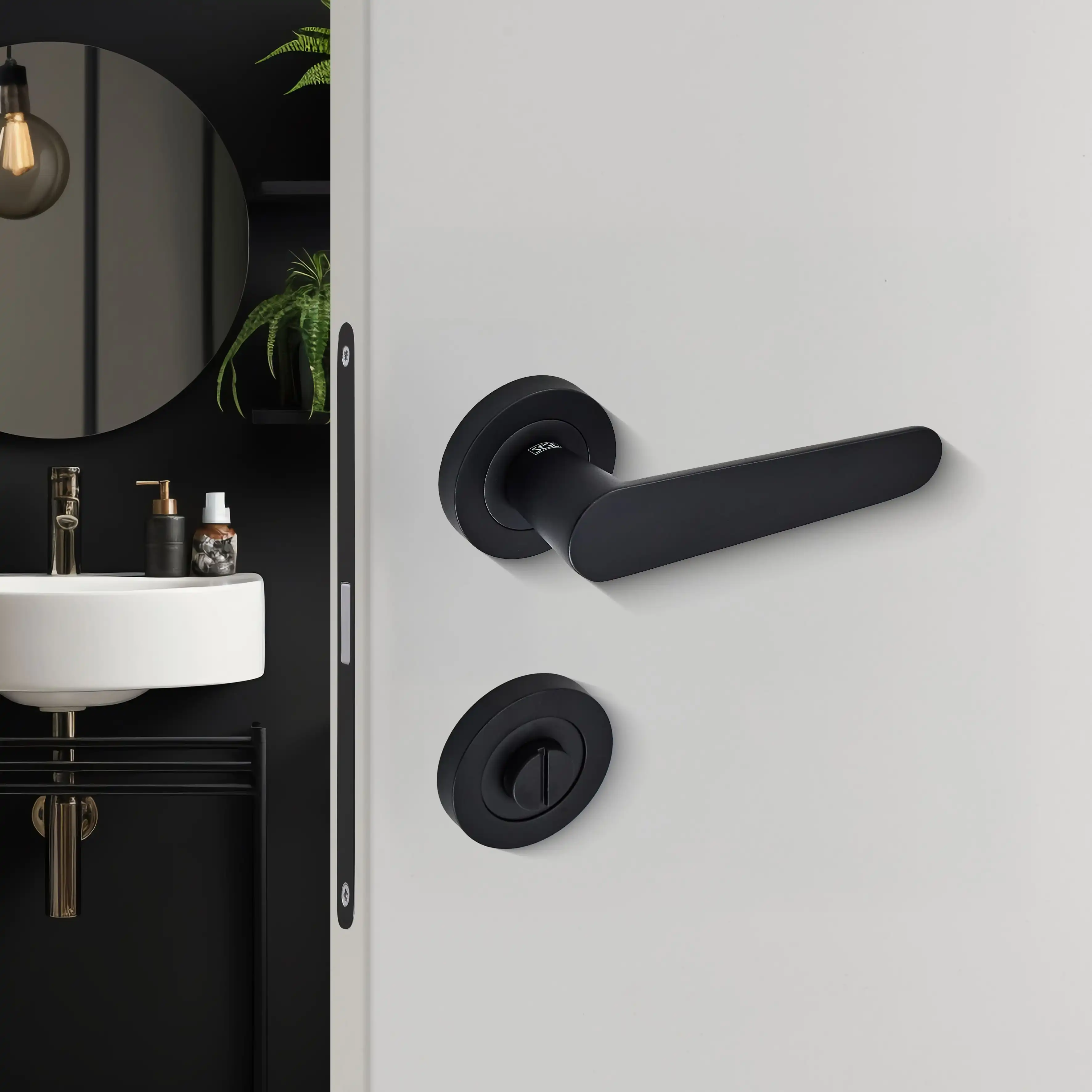 Sese Ada Modeli Rozetli Wc Kapı Kolu Siyah (200-204R-02-02) - 1