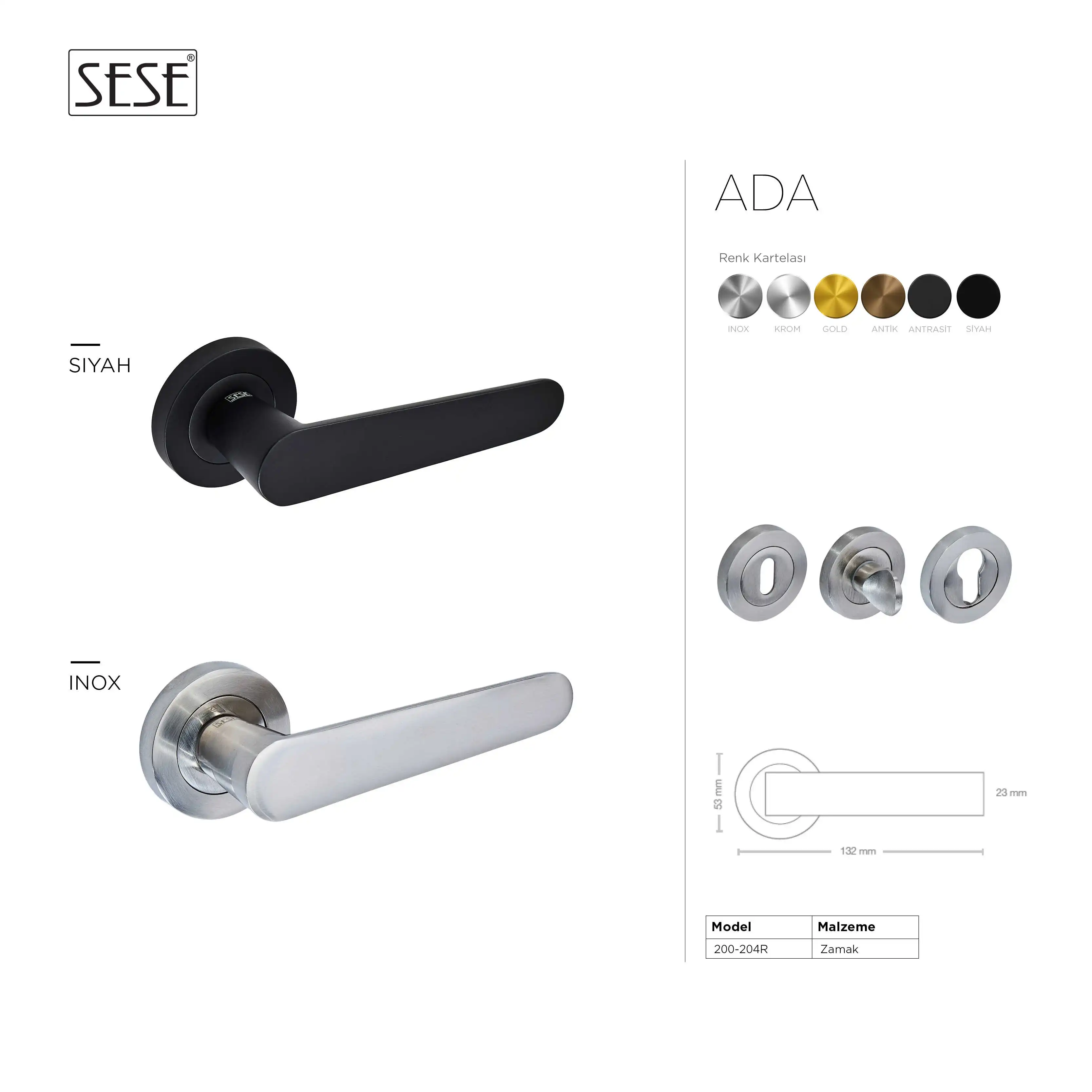 Sese Ada Modeli Rozetli Wc Kapı Kolu Siyah (200-204R-02-02) - 5