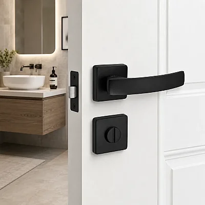 Sese Arya Modeli Kare Rozetli Wc Kapı Kolu Siyah (200-202R-02-02) - 1