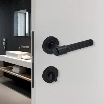 Sese Bade Modeli Yuvarlak Rozetli Wc Kapı Kolu Siyah (200-209R-02-02) - 1