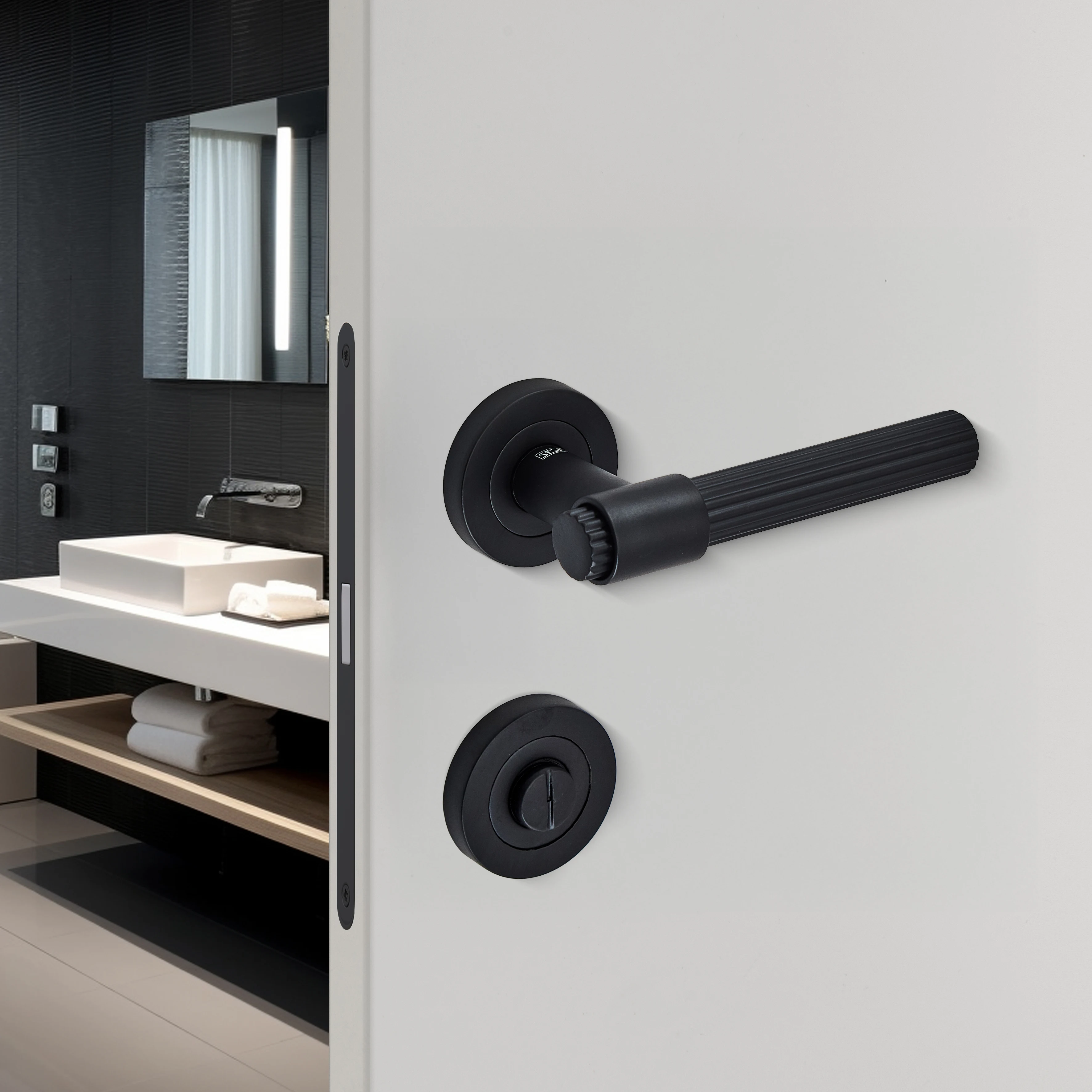 Sese Bade Modeli Yuvarlak Rozetli Wc Kapı Kolu Siyah (200-209R-02-02) - 1