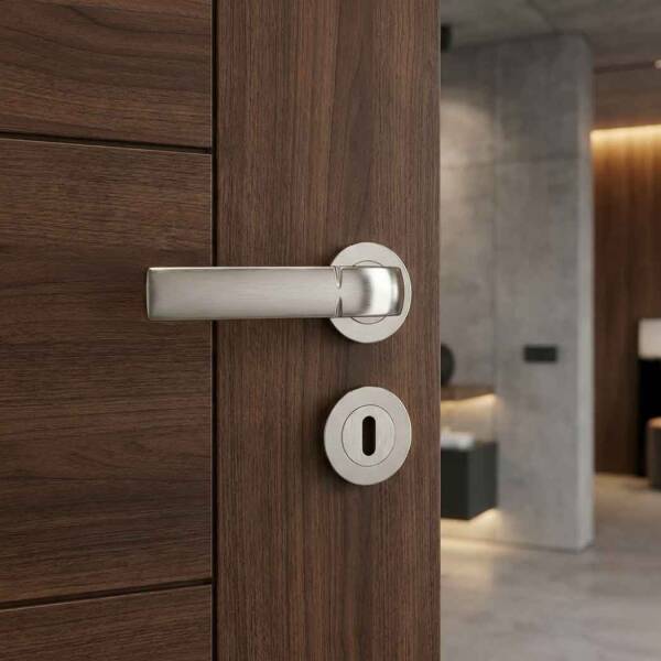 Sese Cansu Modeli Yuvarlak Rozetli Ekonomik Kapı Kolu Nikel Saten (200-96R-21/53) - 1