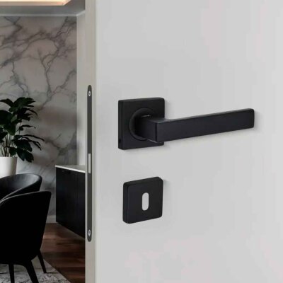 Sese Dicle Modeli Kare Rozetli Oda Kapı Kolu Siyah (200-211R-01-02) - Sese