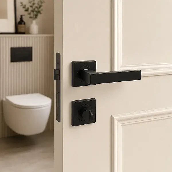 Sese Dicle Modeli Kare Rozetli Wc Kapı Kolu Siyah (200-211R-02-02) - 2