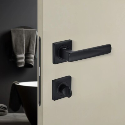 Sese Duru Modeli Rozetli Wc Kapı Kolu Siyah (200-203R-02-02) - 2
