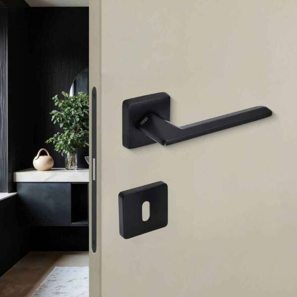 Sese Eliz Modeli Rozetli Oda Kapı Kolu Siyah Renk (200-201R-01-02) - 1