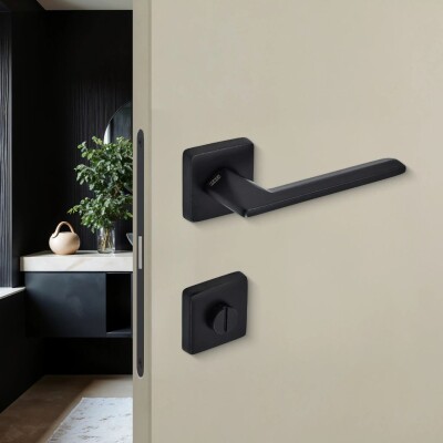 Sese Eliz Modeli Rozetli Wc Kapı Kolu Siyah Renk (200-201R-02-02) - 1