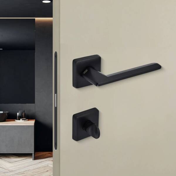 Sese Eliz Modeli Rozetli Wc Kapı Kolu Siyah Renk (200-201R-02-02) - 2